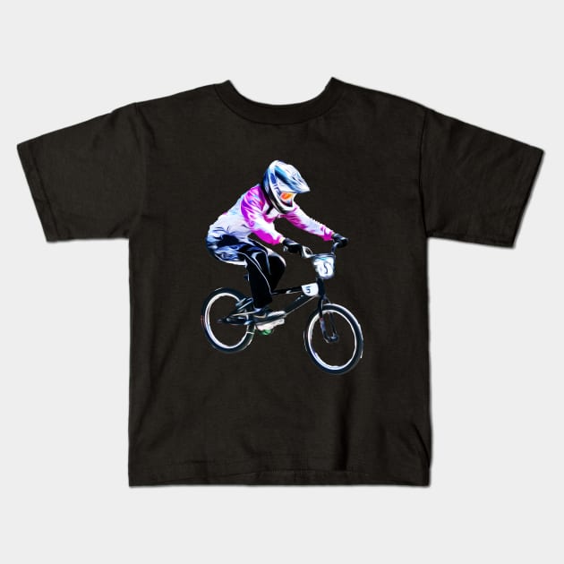 bmx race Kids T-Shirt by rickylabellevie